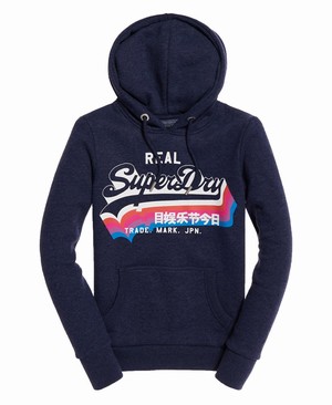 Superdry Vintage Logo Rainbow Shadow Női Kapucnis Pulóver Kék | PEZYN0895